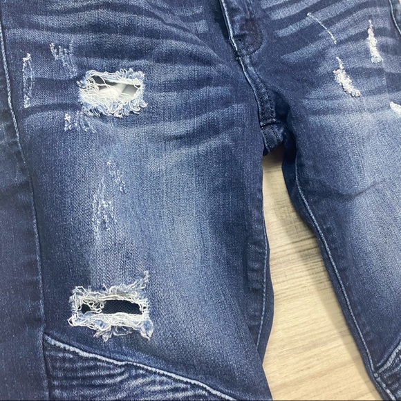 Kancan Moto Leg Distressed Skinny Jeans Blue - Picture 5 of 8